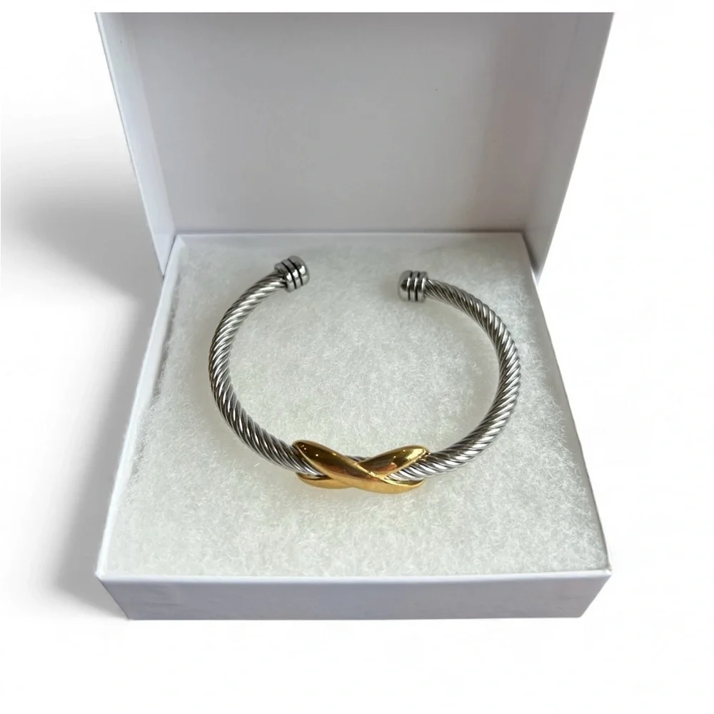 Elegant Silver and Gold Twist Bracelet NWOT
